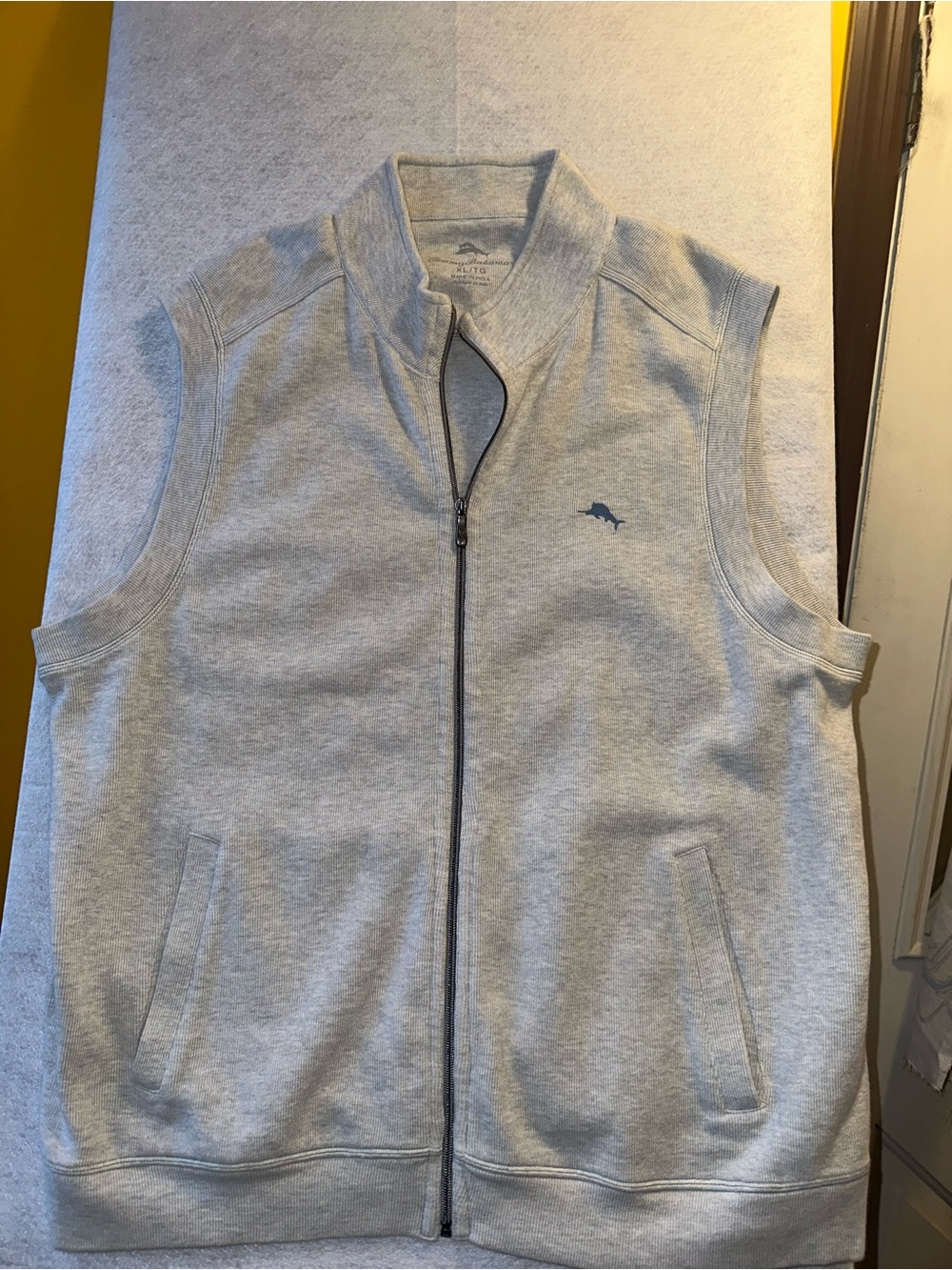 Tommy Bahama Men's Heather Gray 100% Cotton Full-Zip Ribbed Sweater Vest XL